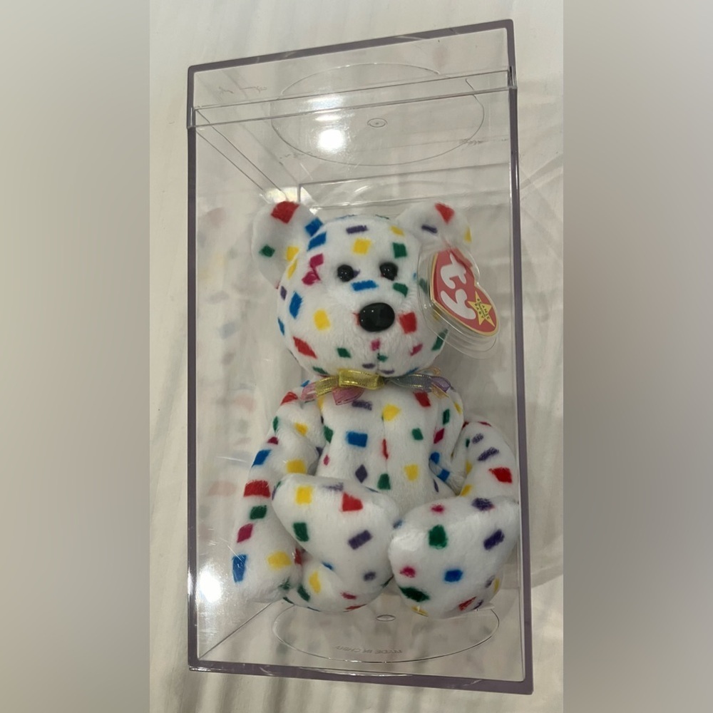 Ty 2K Millenium Beanie Buddy Red & Blue Stuffed Animal Plush Bear mint condition